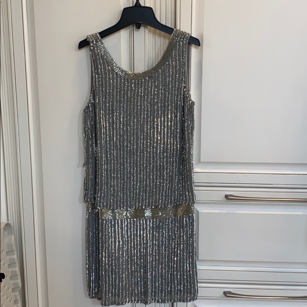 Adrianna Papell silver sequin party dress